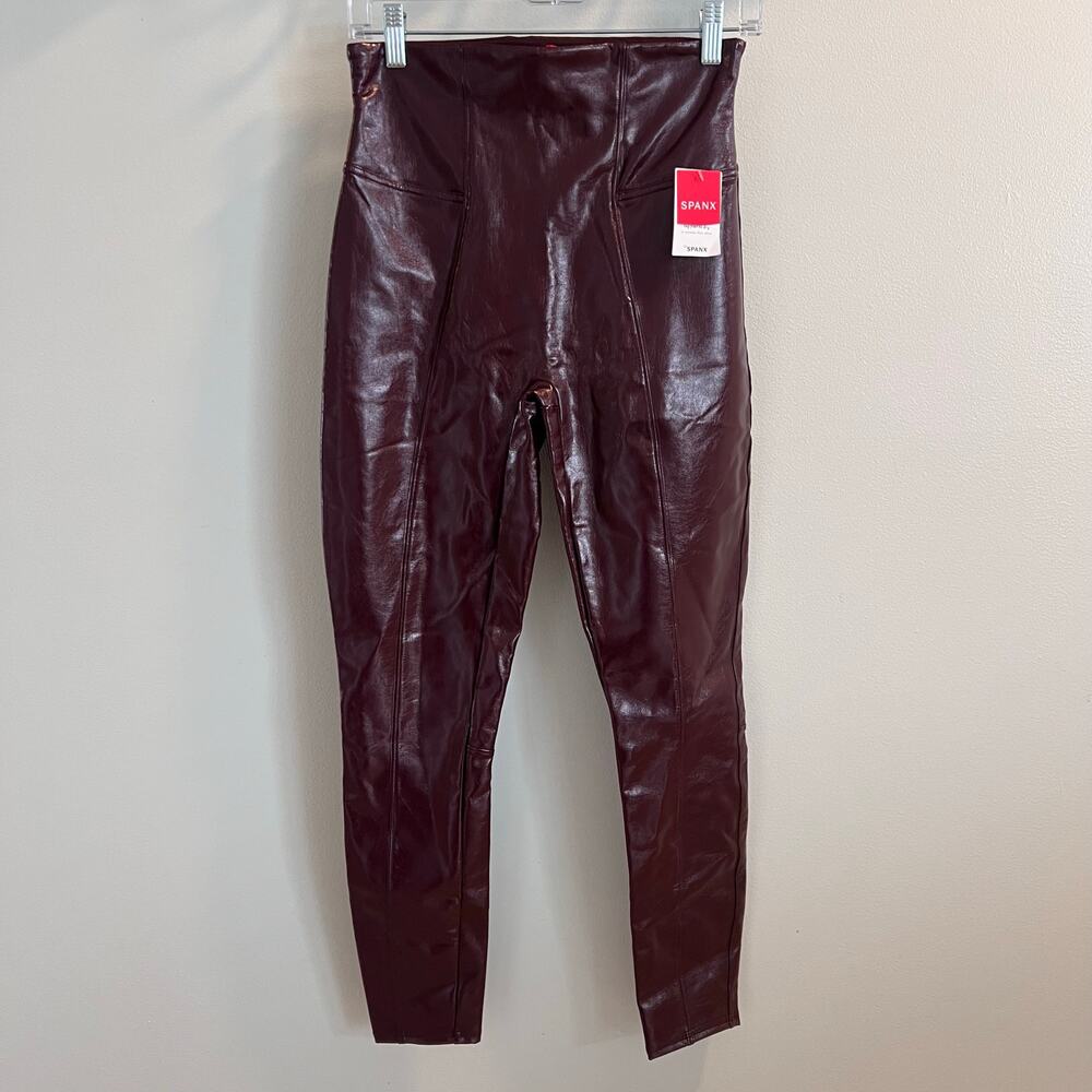 NWT Spanx Ruby Red Faux Patent Leather Leggings Size M